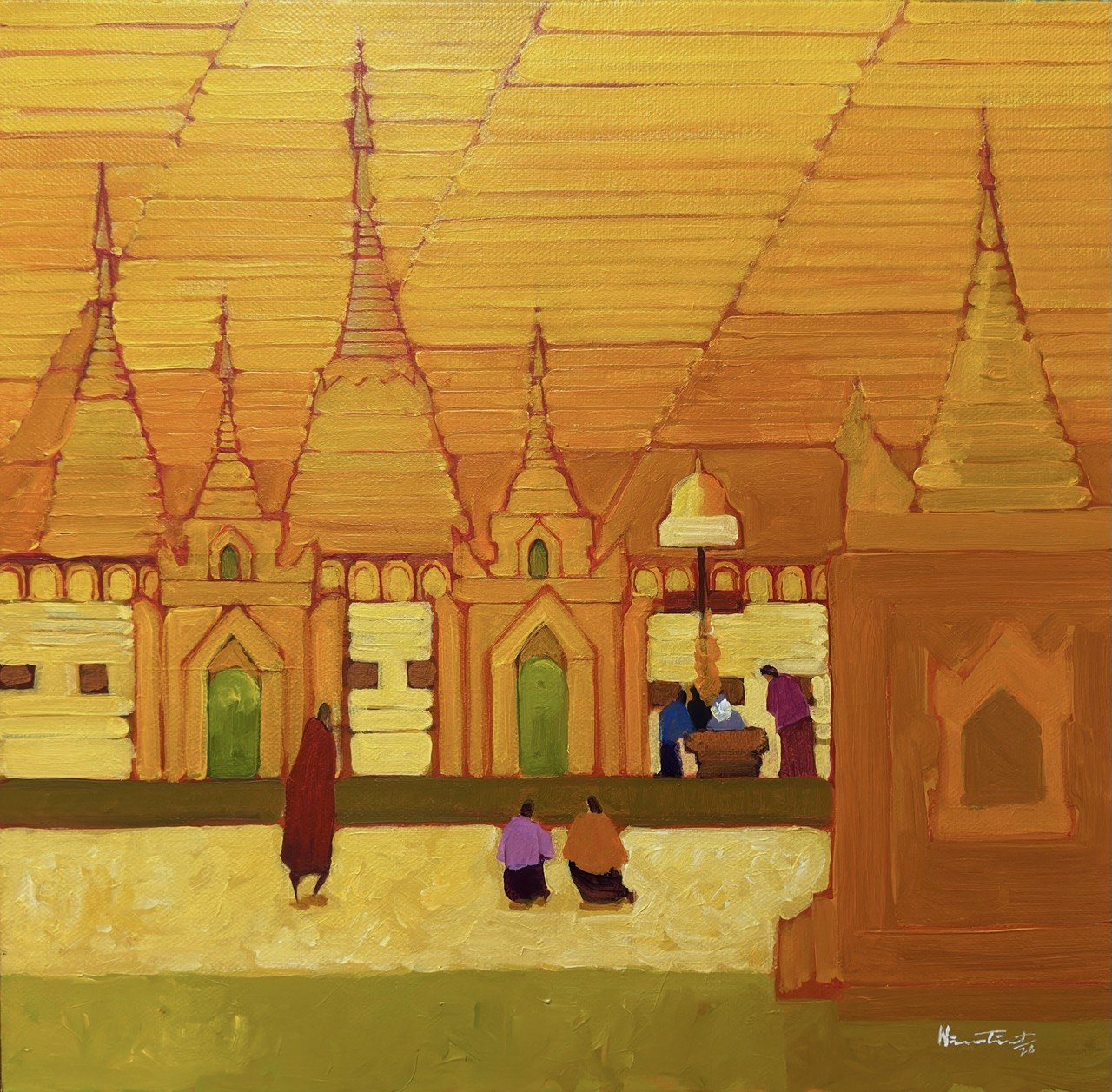 Golden Glory - 18 painting of golden buildings with domes and people