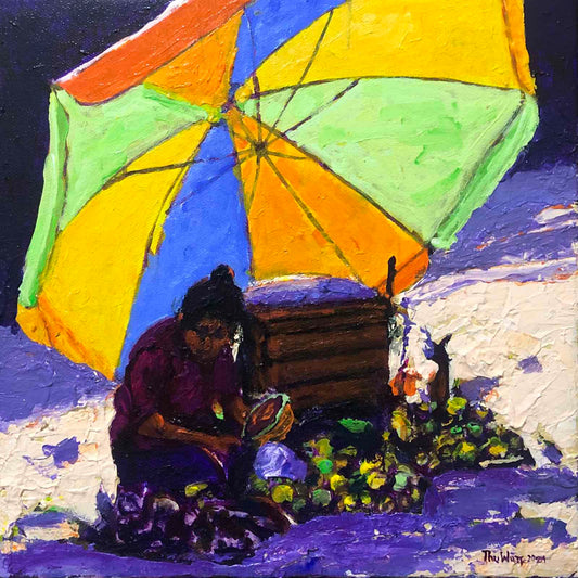 A Seller with An Umbrella