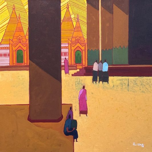 Wall art print with colorful tower architecture illustration